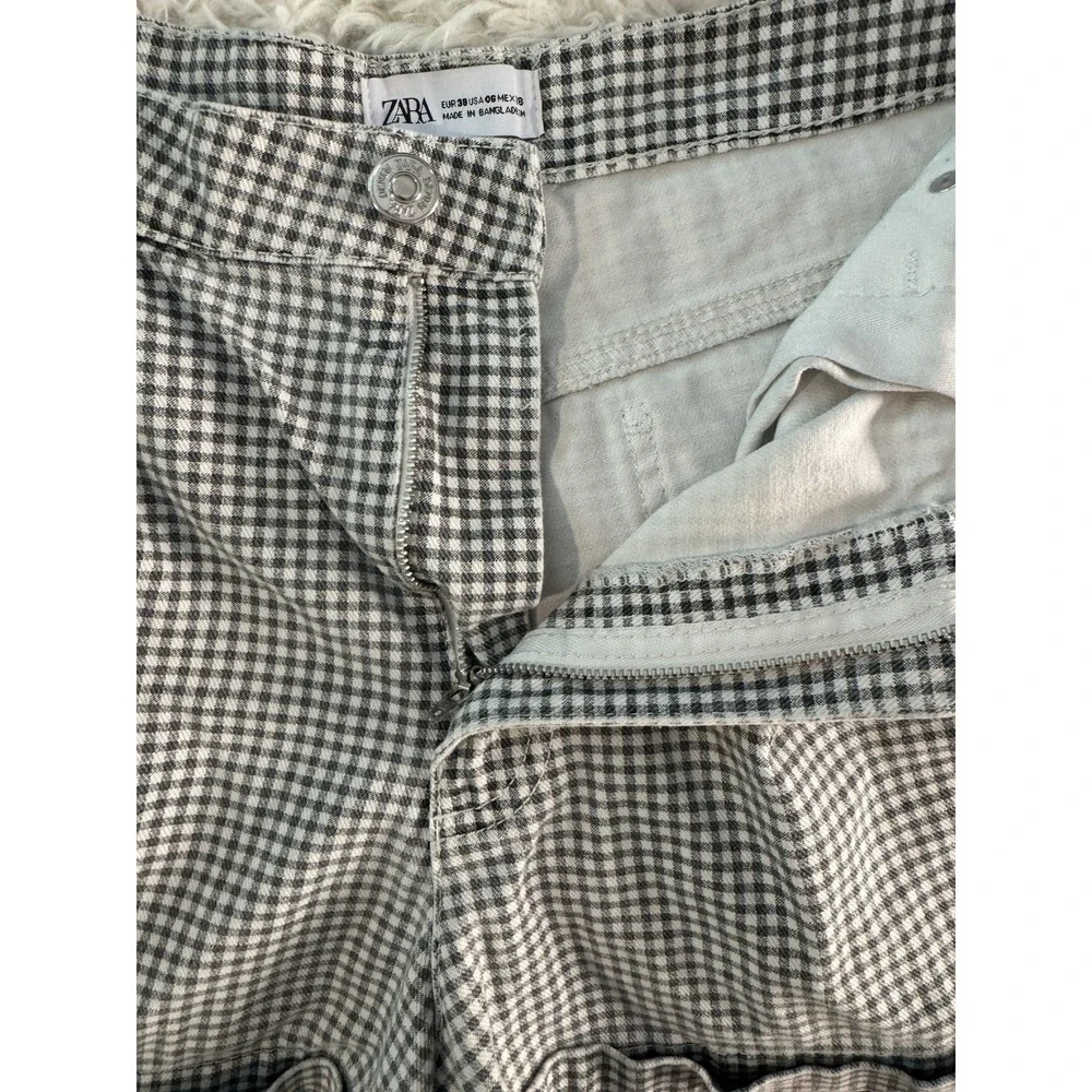 Zara Gingham Pleated High Rise Shorts‎ Cuffed Checkered French Girl Style Size 6